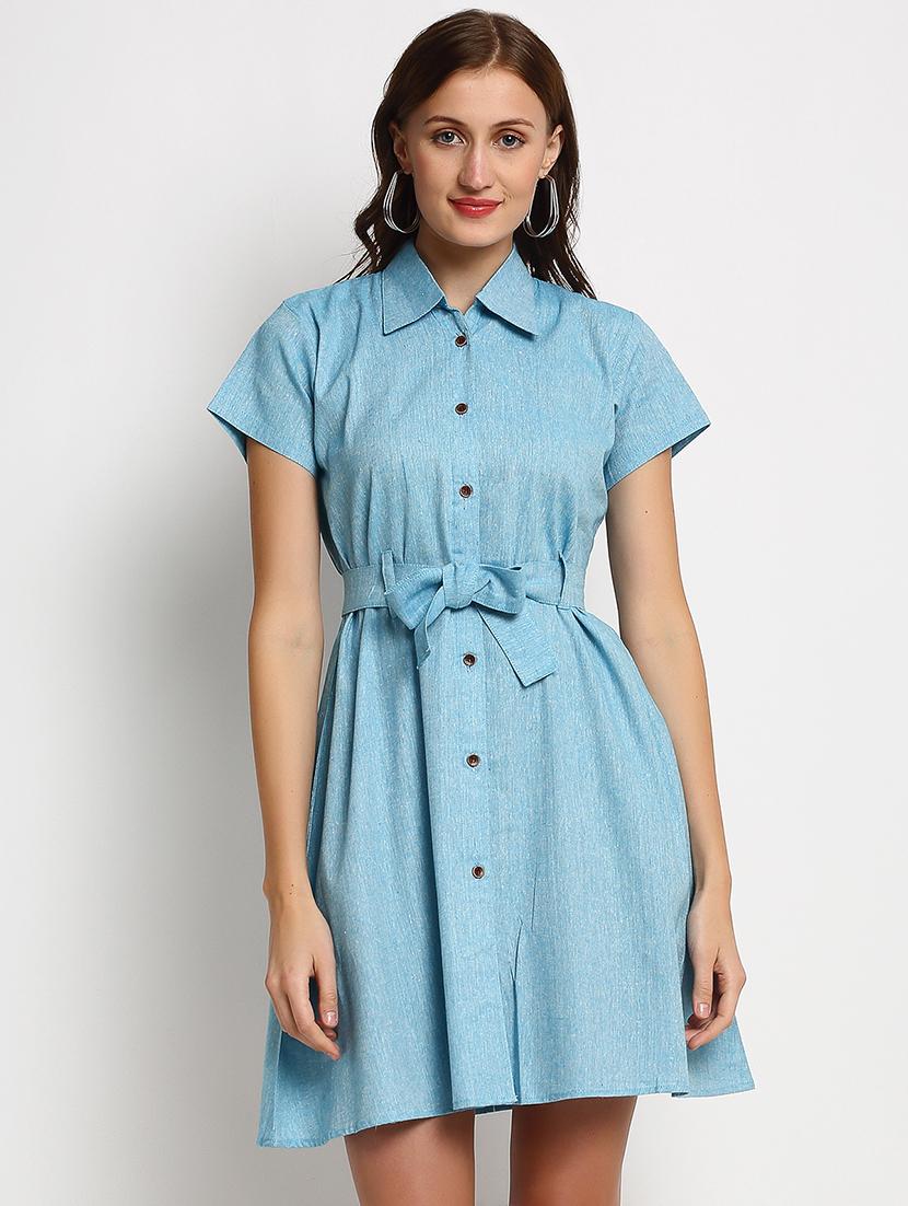 blue solid a-line dress - 20375237 -  Zoom Image - 0