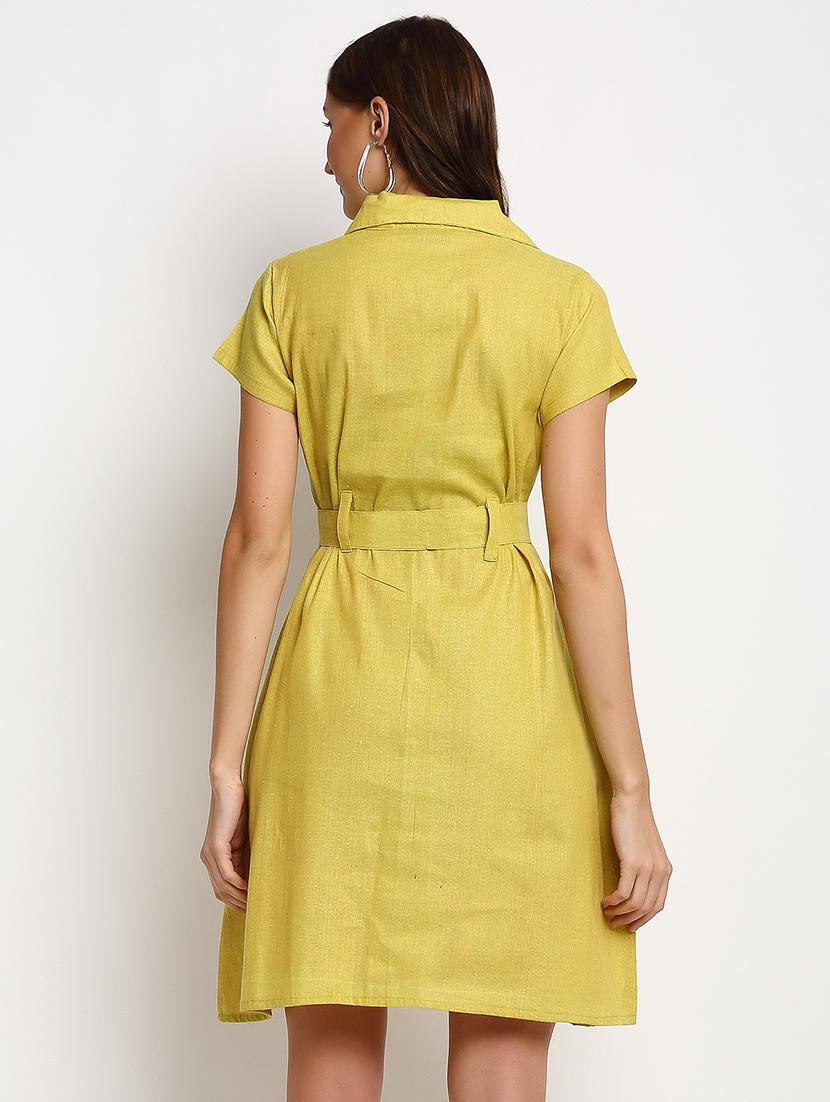 women green solid short sleeves shirt dress - 20375244 - Standard Image - 2