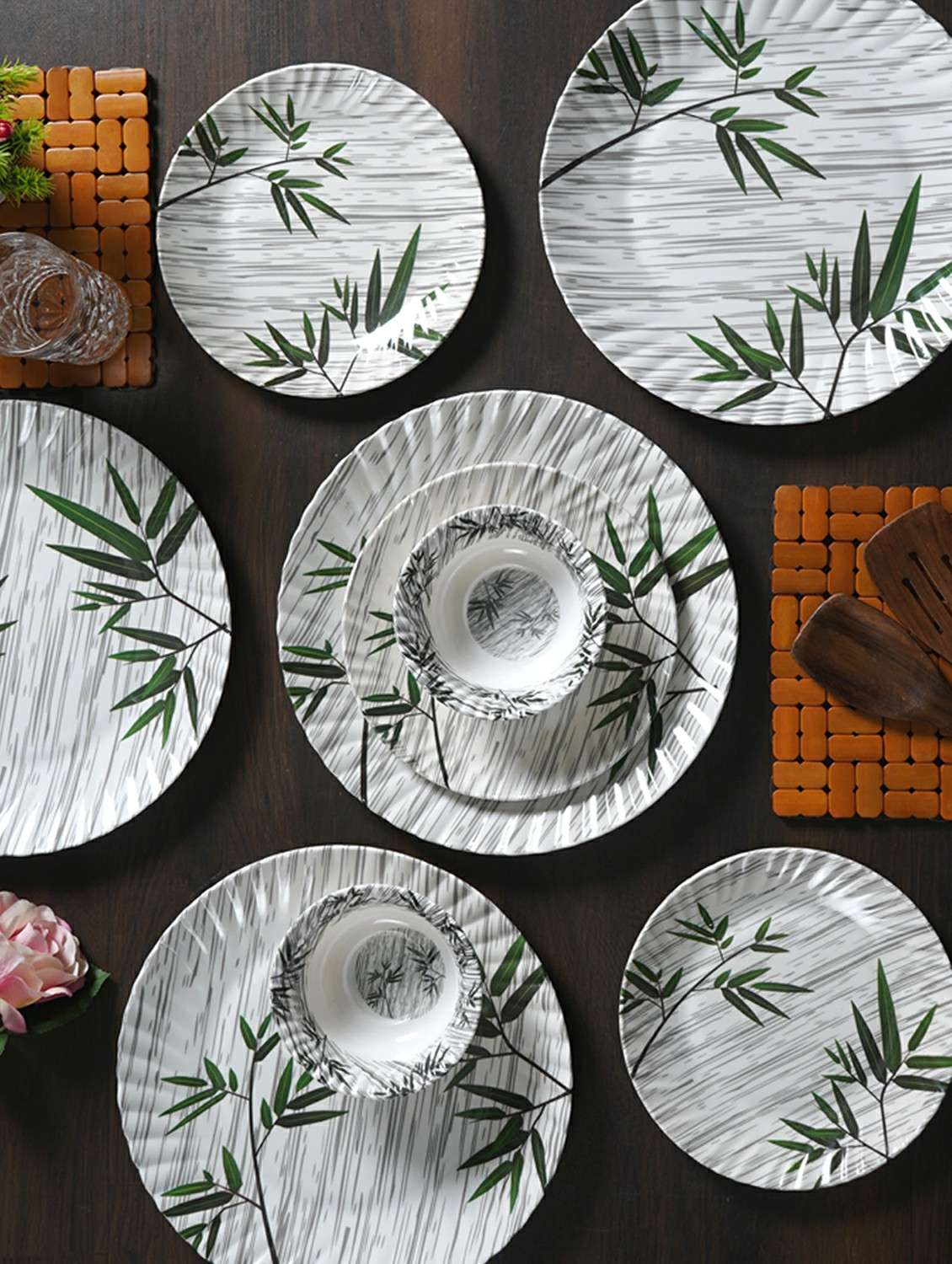 cdi white tree printed 18 pcsmelamine dinner set