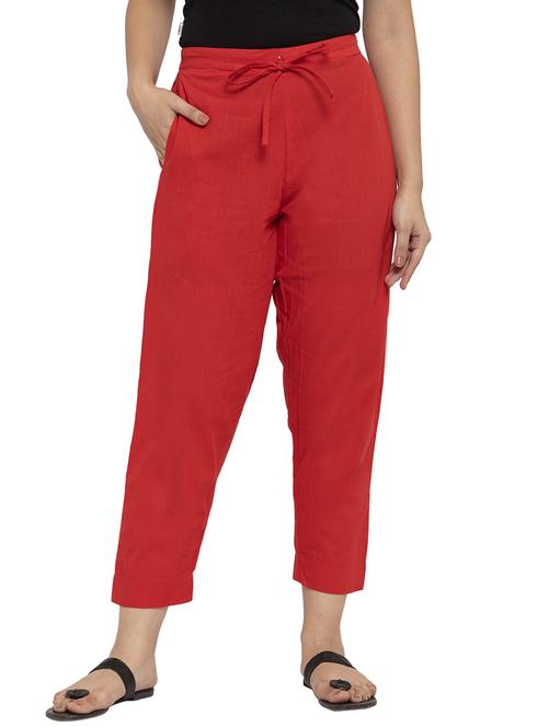 women red ankle length straight pants - 20375310 -  Standard Image - 0
