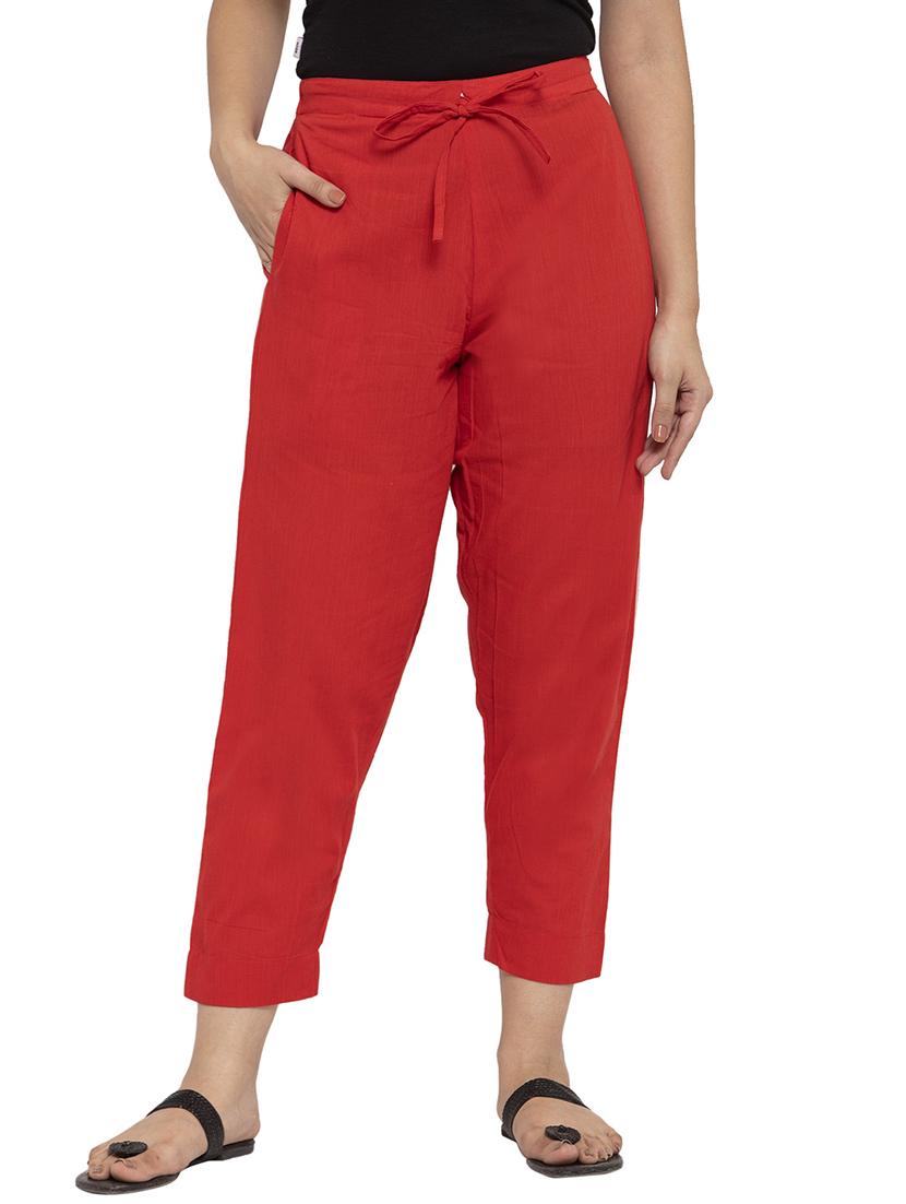 women red ankle length straight pants - 20375310 -  Zoom Image - 0
