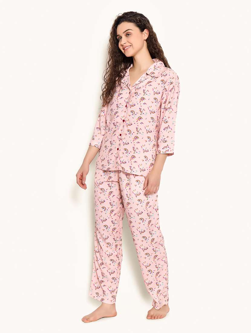 pink rayon pyjama set nightwear - 20375642 -  Standard Image - 2