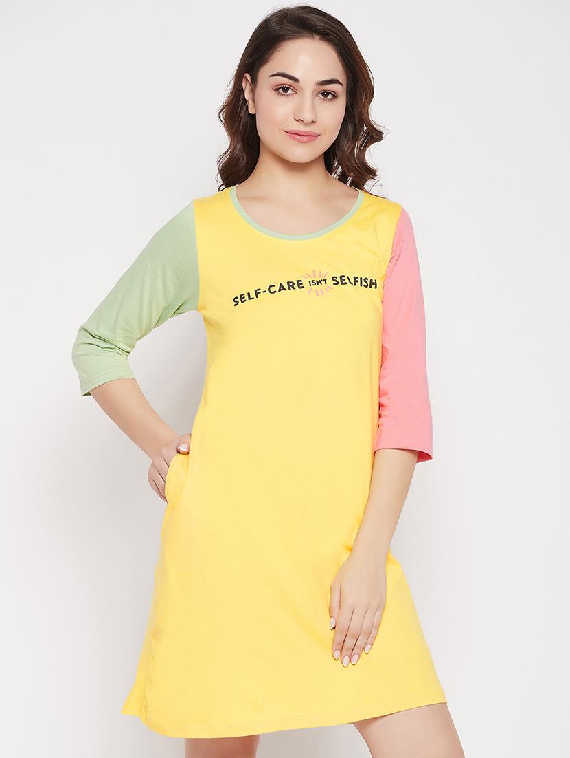 yellow typographic print round neck sleepshirt - 20375784 - Standard Image - 2