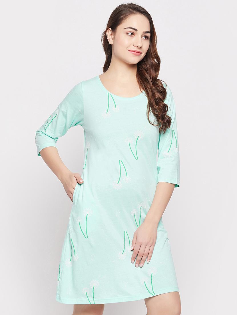 sea green floral cotton sleepshirts - 20375817 - Standard Image - 2