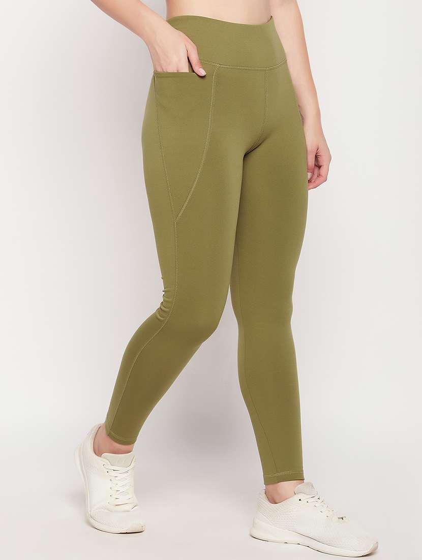 green solid ankle length legging - 20375881 - Standard Image - 2