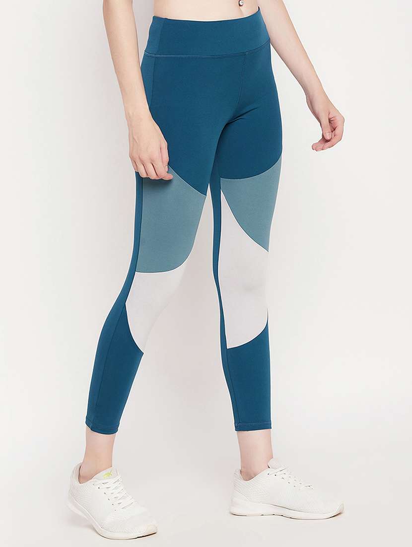 blue color blocked ankle length legging - 20375906 -  Standard Image - 2