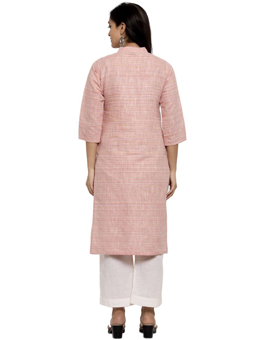women pink mandarin neck straight kurta - 20375996 -  Standard Image - 2