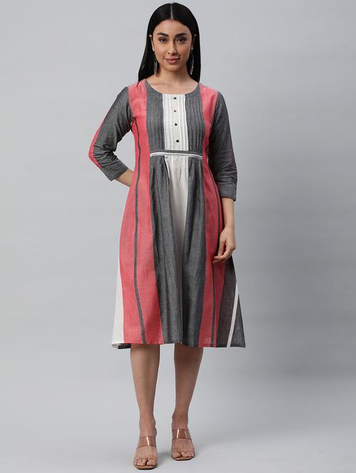 multi colored color blocked a-line dress - 20376173 -  Standard Image - 0