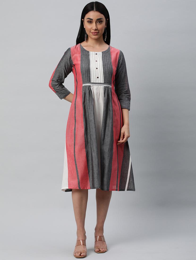 multi colored color blocked a-line dress - 20376173 -  Zoom Image - 0