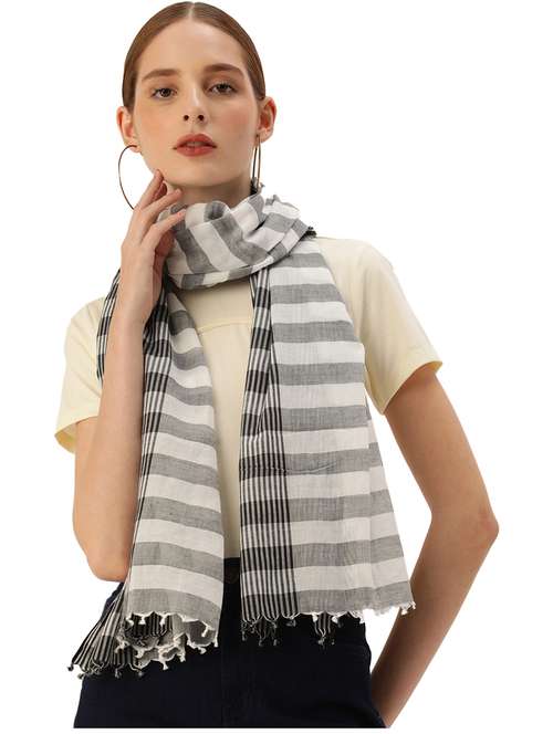 handwoven black and white stripes cotton scarf - 20376186 -  Standard Image - 0