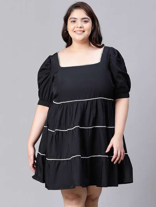 women black cotton fit & flare dress - 20376221 - Standard Image - 0