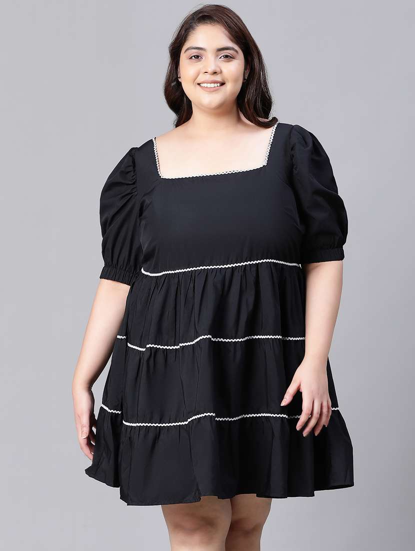 women black cotton fit & flare dress - 20376221 - Zoom Image - 0