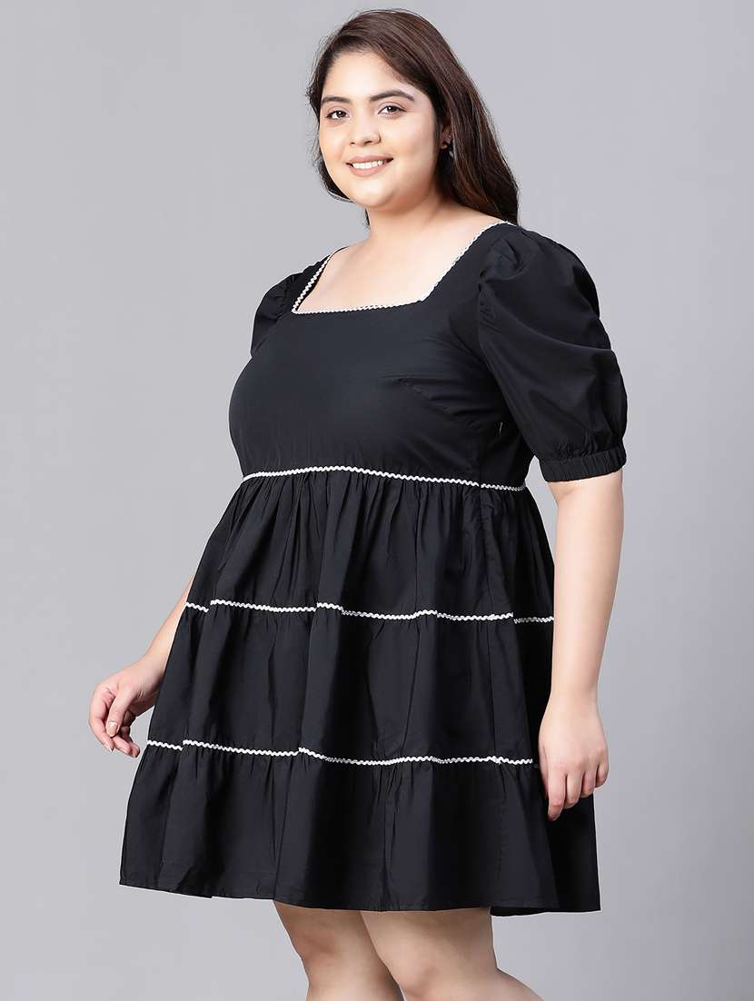 women black cotton fit & flare dress - 20376221 - Standard Image - 2