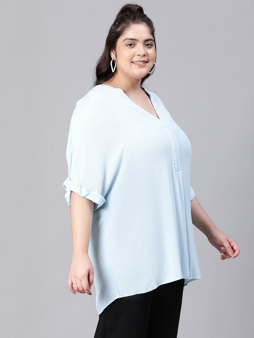women mandarin neck solid boxy top - 20376623 - Standard Image - 2
