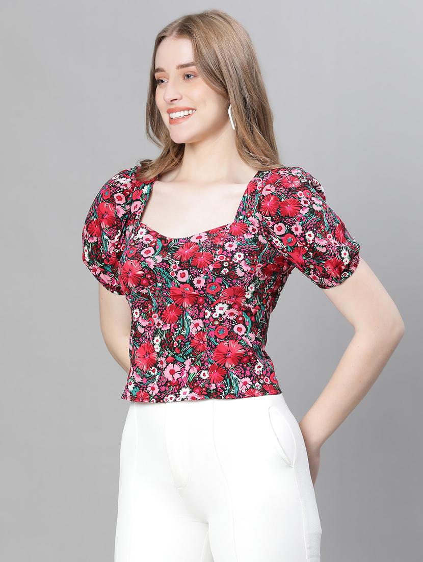 multi colored floral print puff sleeves top - 20376627 - Standard Image - 2
