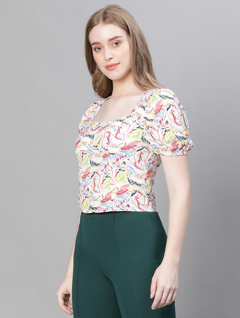 multi colored printed puff sleeves crop top - 20376628 - Standard Image - 2