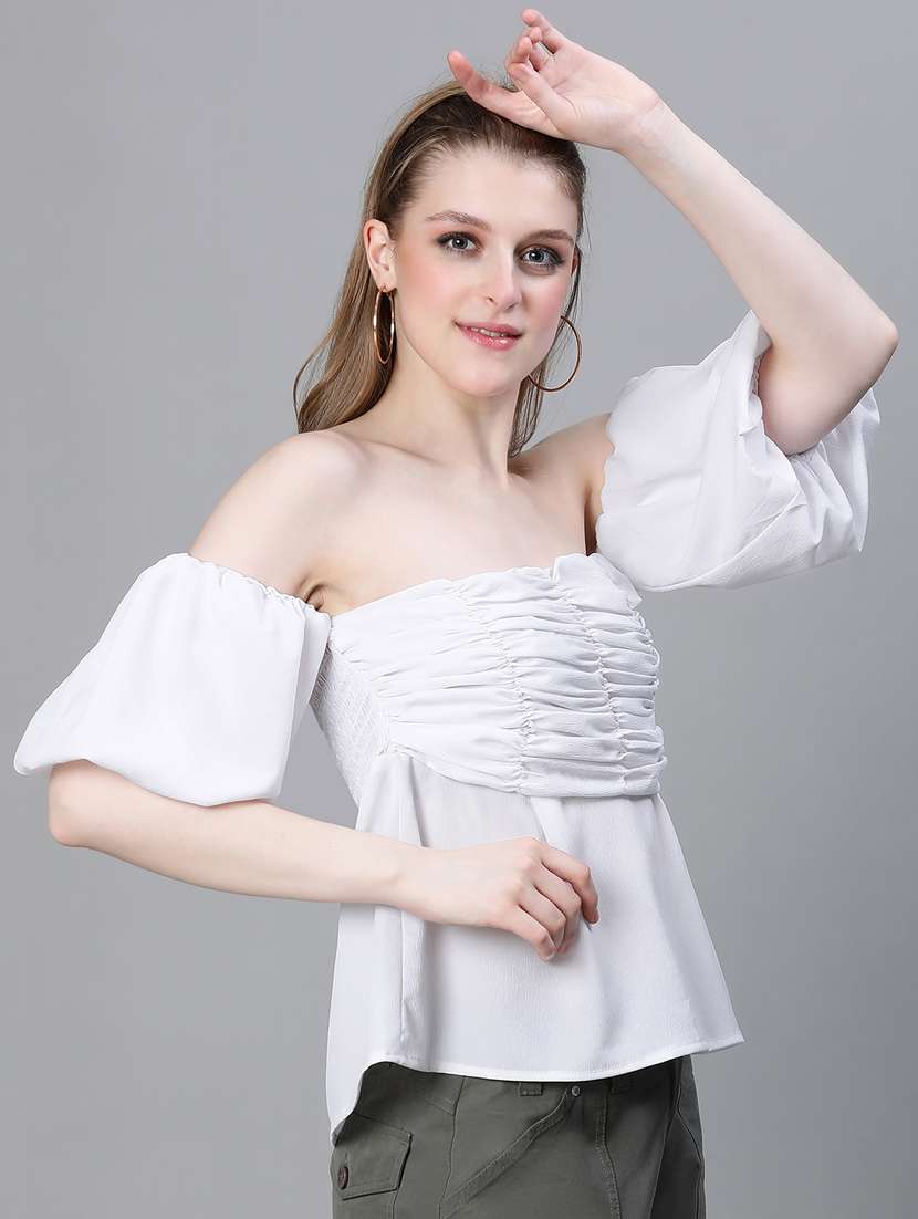 women white polyester peplum top - 20376630 -  Standard Image - 2