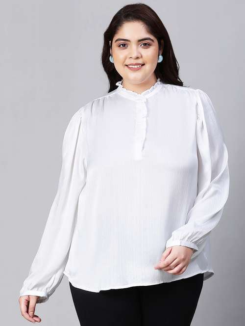 women white solid bishop a-line top - 20376642 - Standard Image - 0
