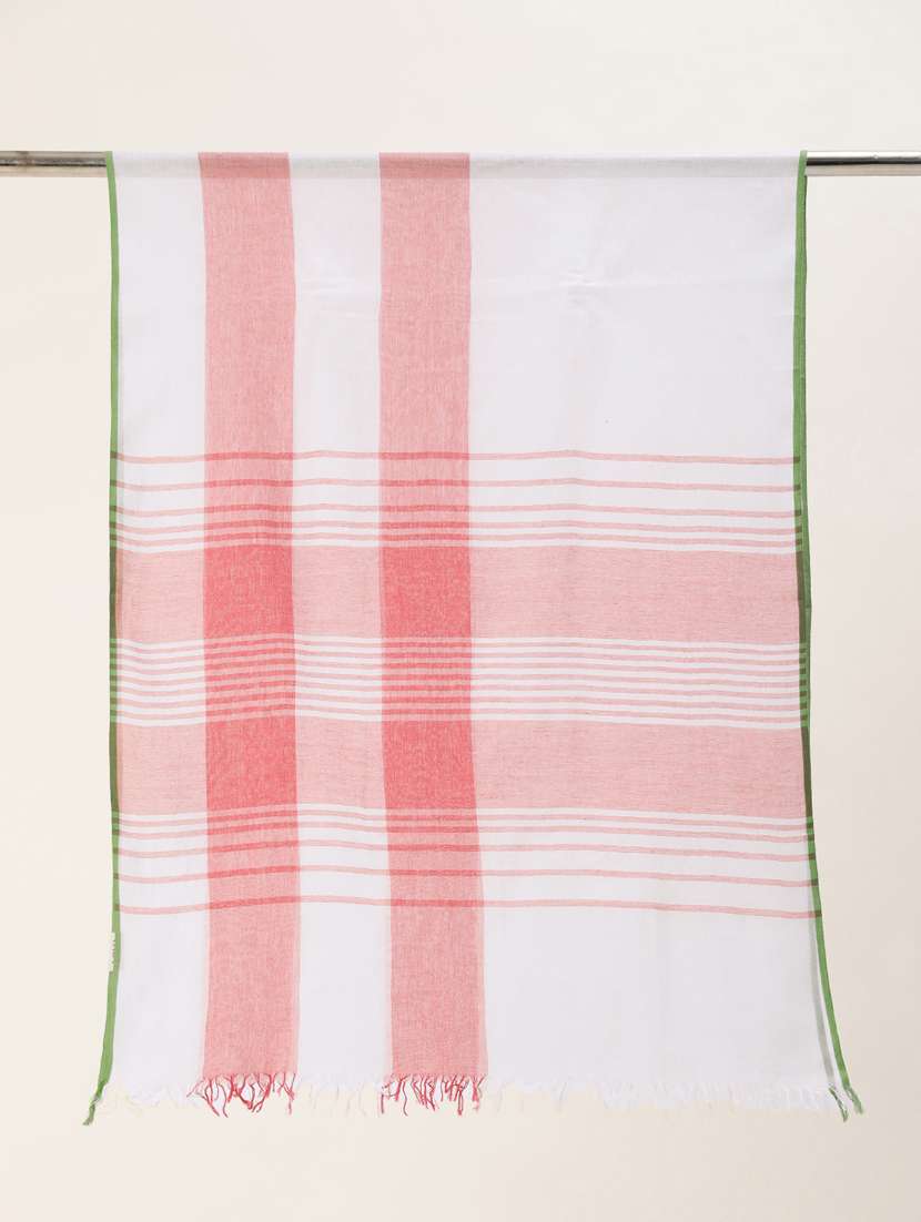 handwoven white with red stripes and green selvedge cotton scarf - 20376780 -  Standard Image - 2