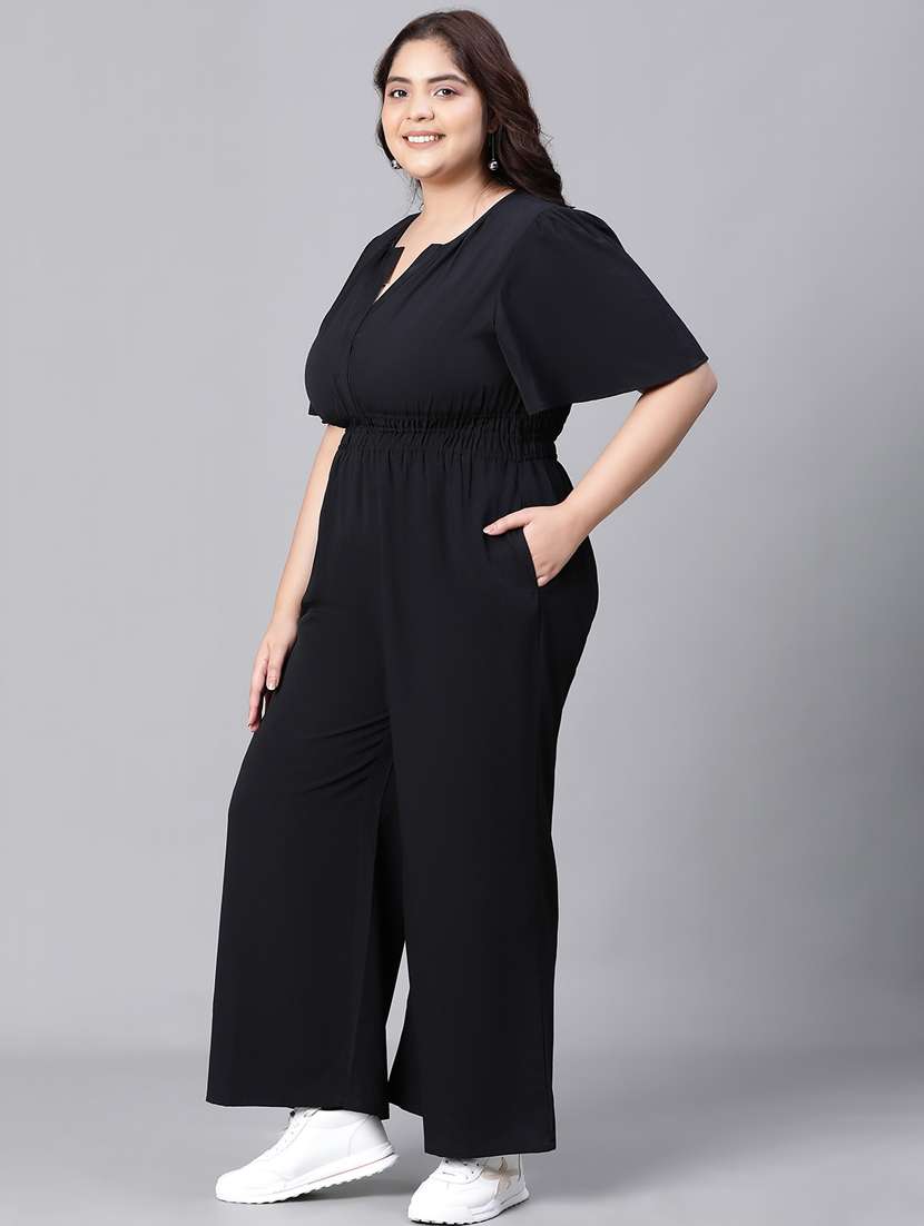 black solid full leg jumpsuit - 20376821 -  Standard Image - 2