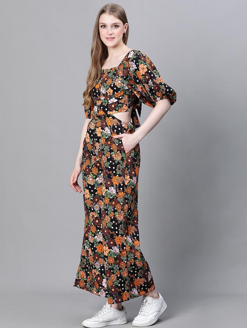 black floral full leg jumpsuit - 20376823 - Standard Image - 2