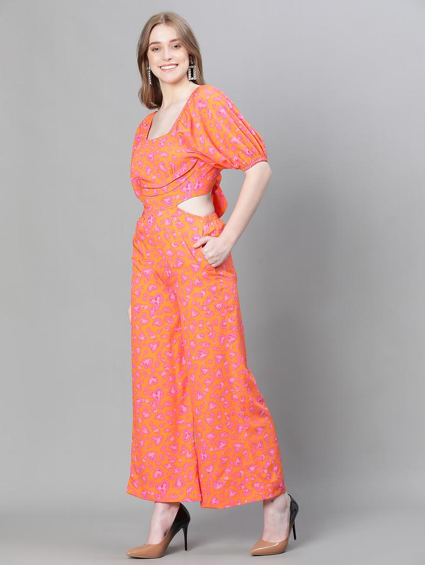 orange abstract print full leg jumpsuit - 20376824 - Standard Image - 2