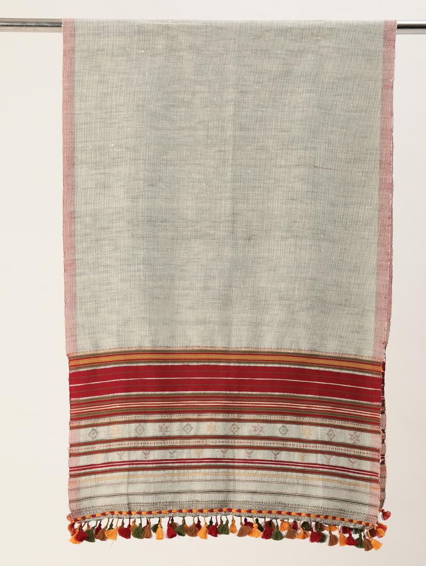handwoven cotton scarf with grey with maroon border and multi-color tassels - 20376826 - Standard Image - 2