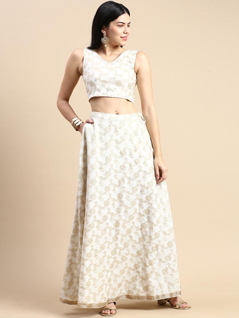 women self design off white brocade sleeveless blouse - 20376835 -  Zoom Image - 0