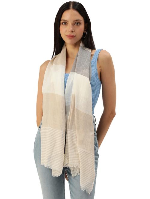 handwoven cotton scarf with white, grey & beige stripes - 20376839 -  Standard Image - 0