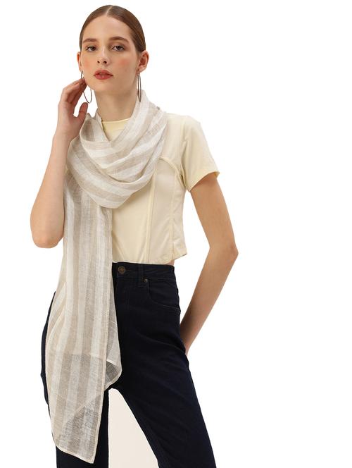 handwoven cotton scarf: white, grey & beige stripes - 20376840 -  Standard Image - 0