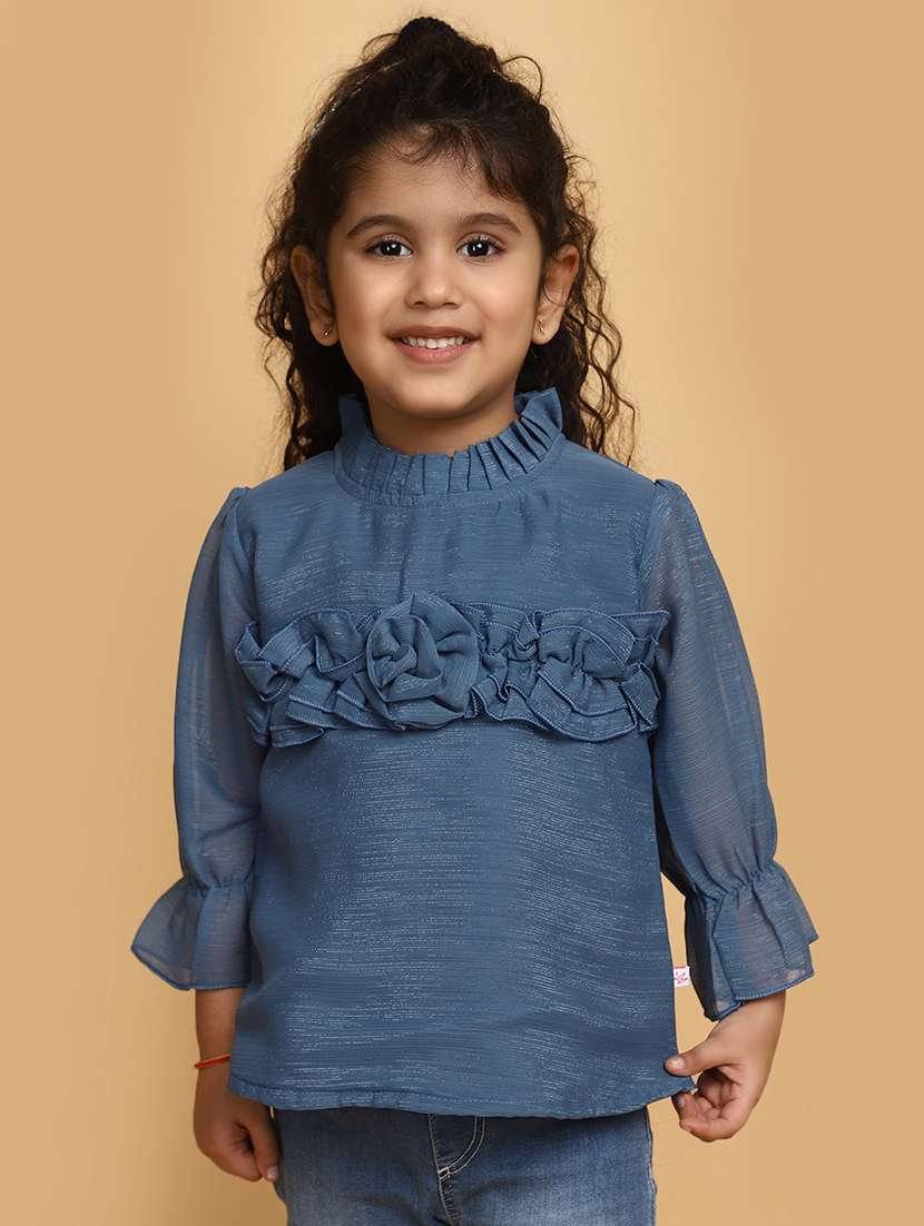 girls crew neck self design top