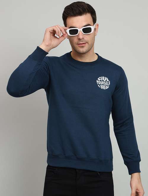 men blue fleece chest and back  print sweatshirt - 20377735 -  Standard Image - 0