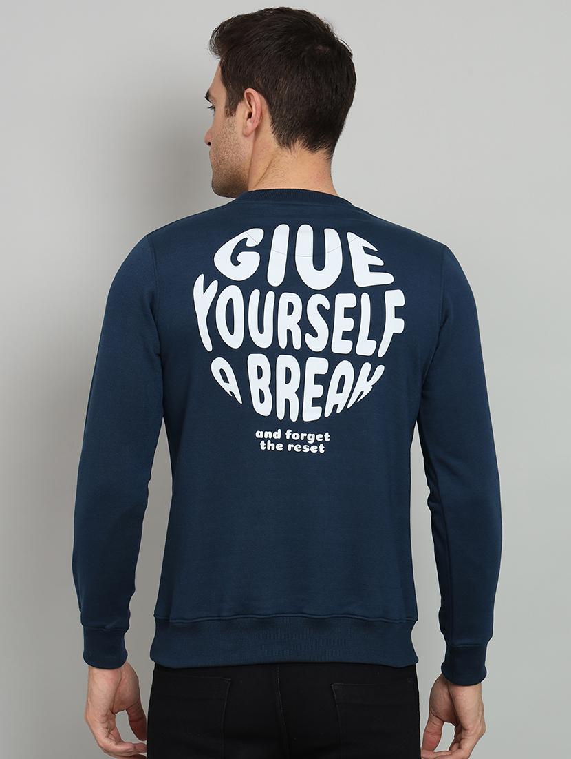 men blue fleece chest and back print sweatshirt - 20377735 - Standard Image - 2