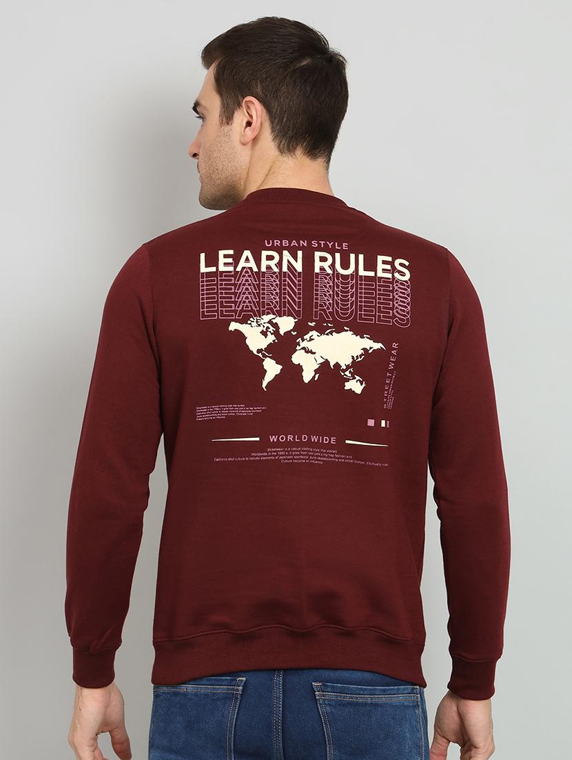 men maroon fleece back print sweatshirt - 20377737 - Standard Image - 2