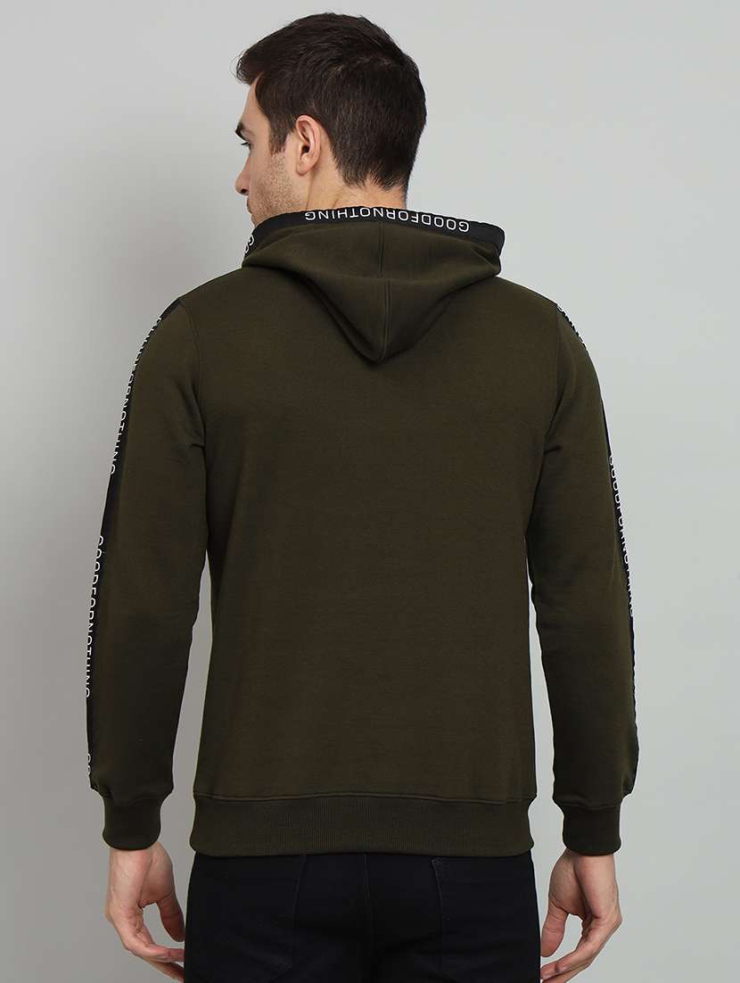 men olive fleece chest print sweatshirt - 20377743 - Standard Image - 2