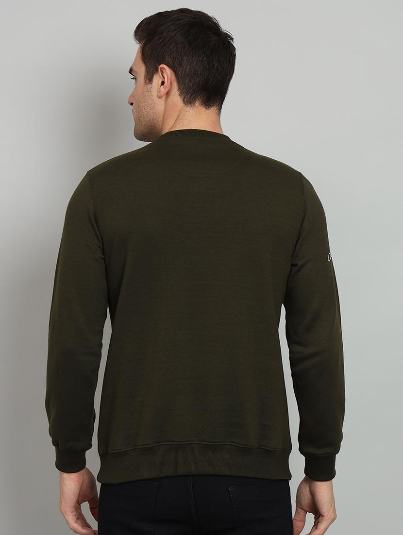 men olive fleece chest print sweatshirt - 20377752 - Standard Image - 2