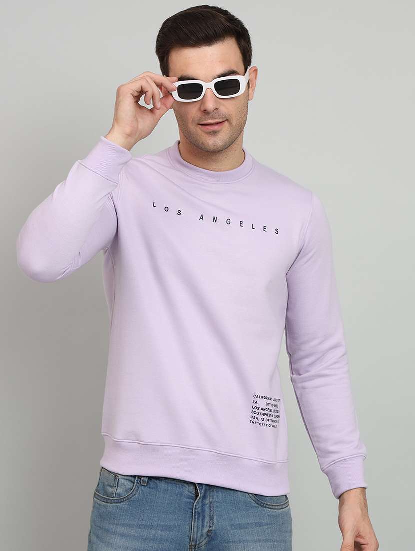 men typographic print lavender fleece sweatshirt