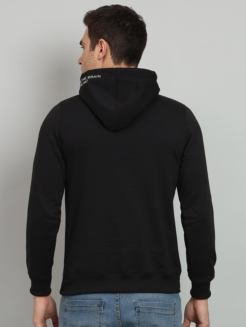 men black typographic print hooded fleece front print sweatshirt - 20377759 - Standard Image - 2