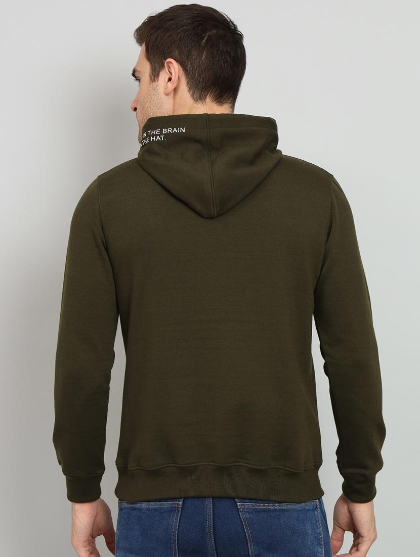 men olive hooded placement printed sweatshirt - 20377763 - Standard Image - 2