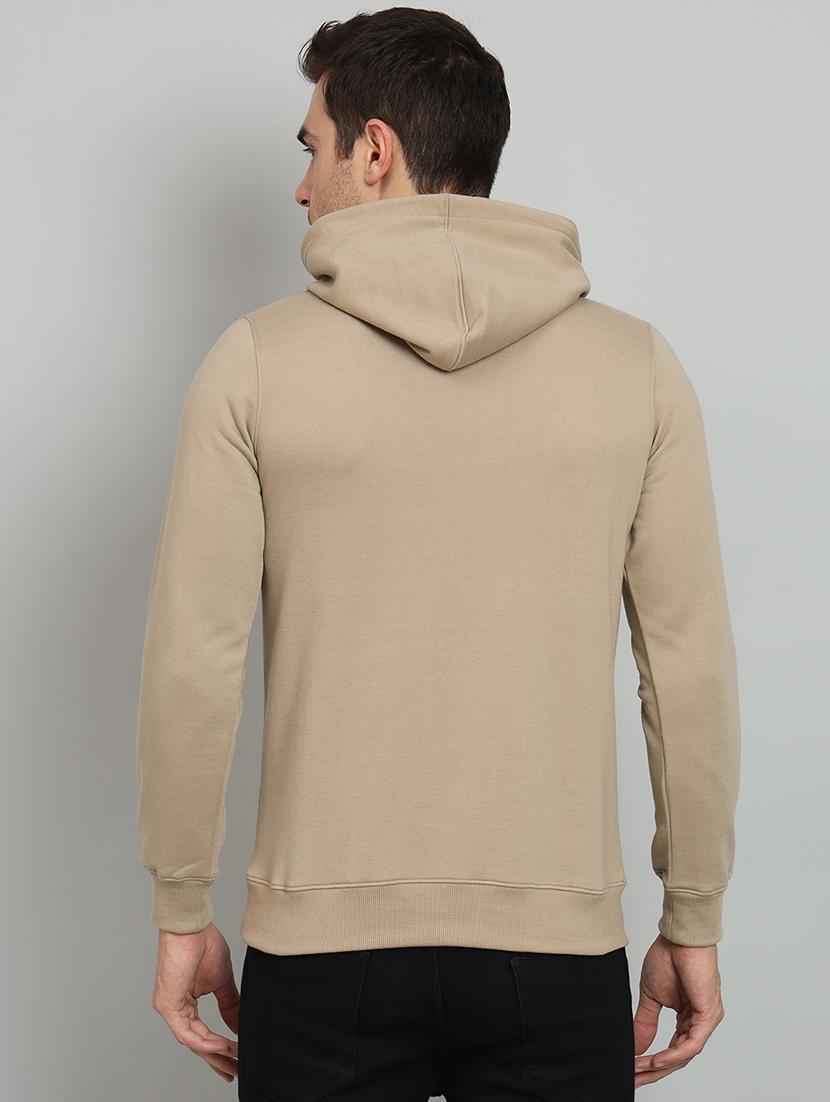 men beige typographic print hooded fleece chest print sweatshirt - 20377767 - Standard Image - 2