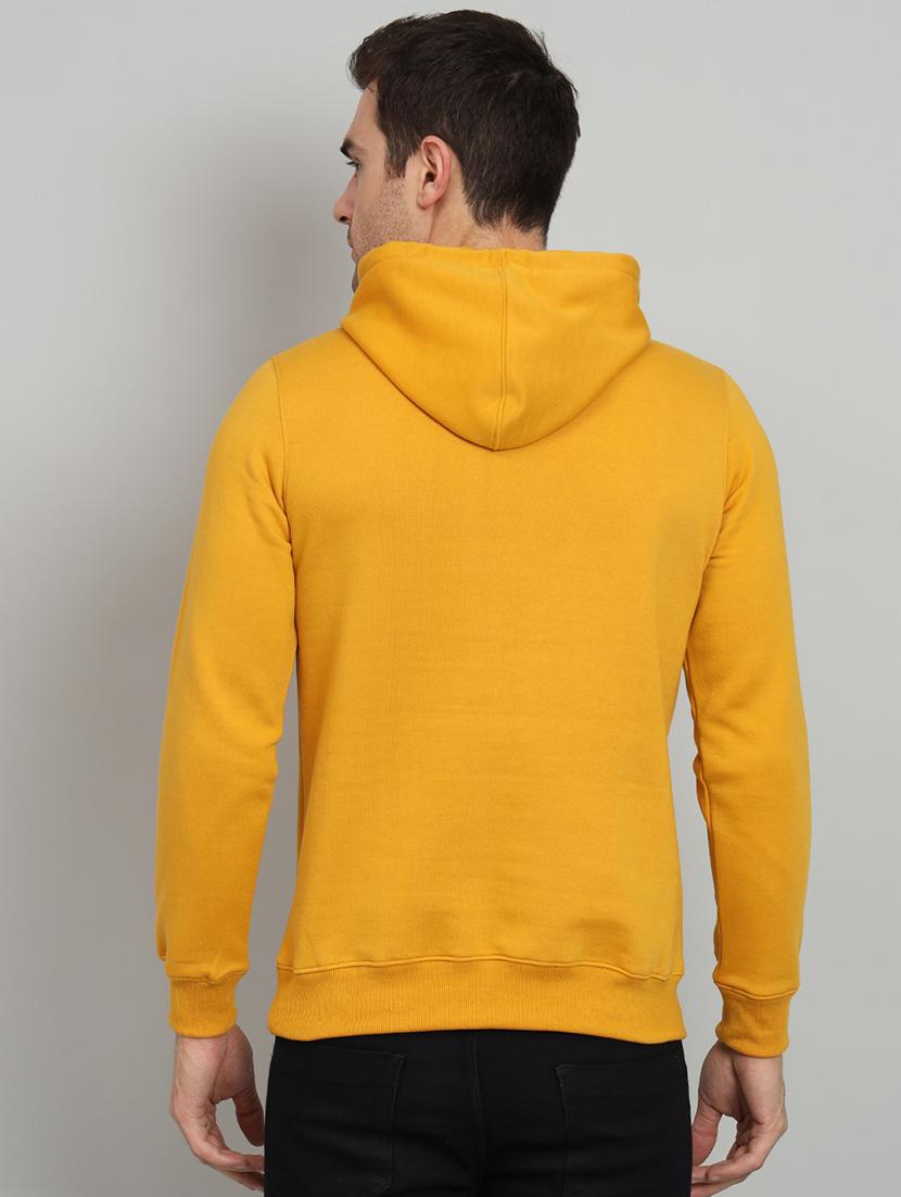 men typographic print mustard fleece hooded front print sweatshirt - 20377768 - Standard Image - 2