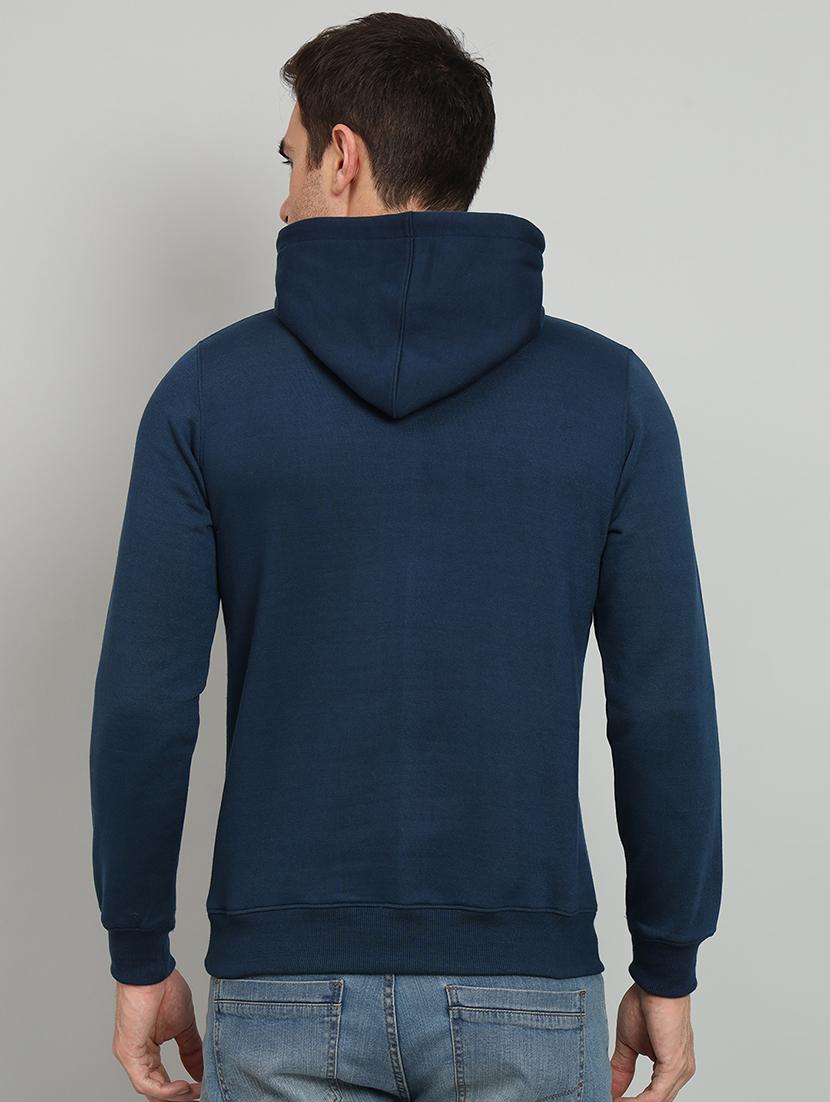 men typography print teal fleece hooded front print sweatshirt - 20377769 - Standard Image - 2