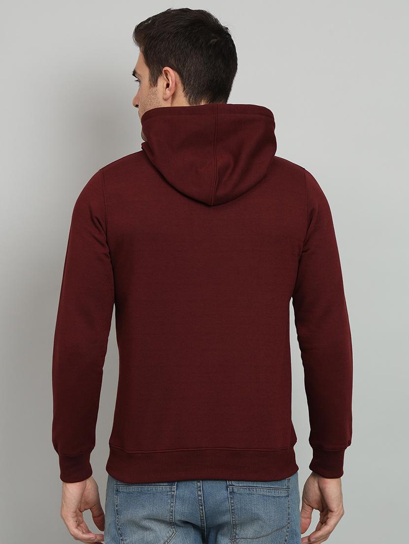 men typographic print maroon fleece hooded chest print sweatshirt - 20377774 - Standard Image - 2