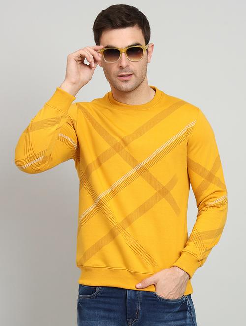men mustard checkered fleece all over print sweatshirt - 20377775 - Standard Image - 0