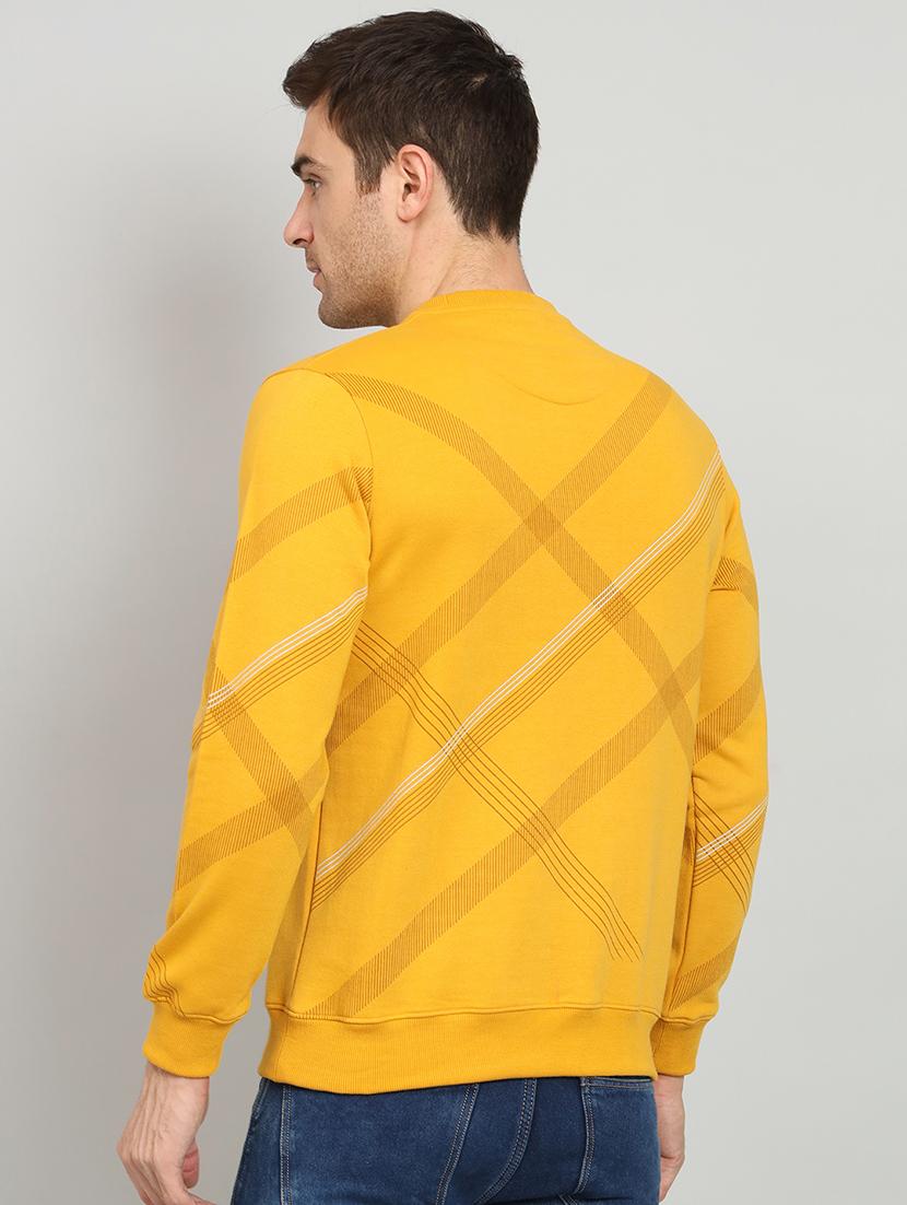 men mustard checkered fleece all over print sweatshirt - 20377775 - Standard Image - 2