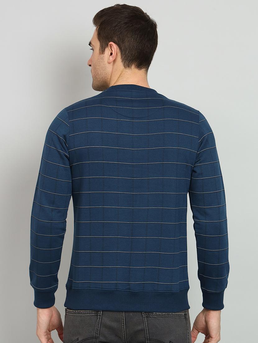 men navy blue checkered fleece all over print sweatshirt - 20377776 - Standard Image - 2