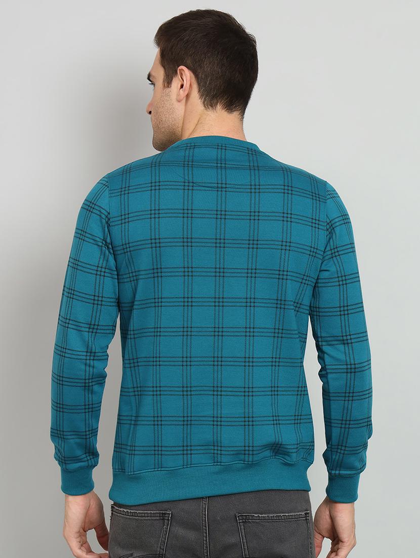 men blue checkered fleece all over print sweatshirt - 20377777 - Standard Image - 2