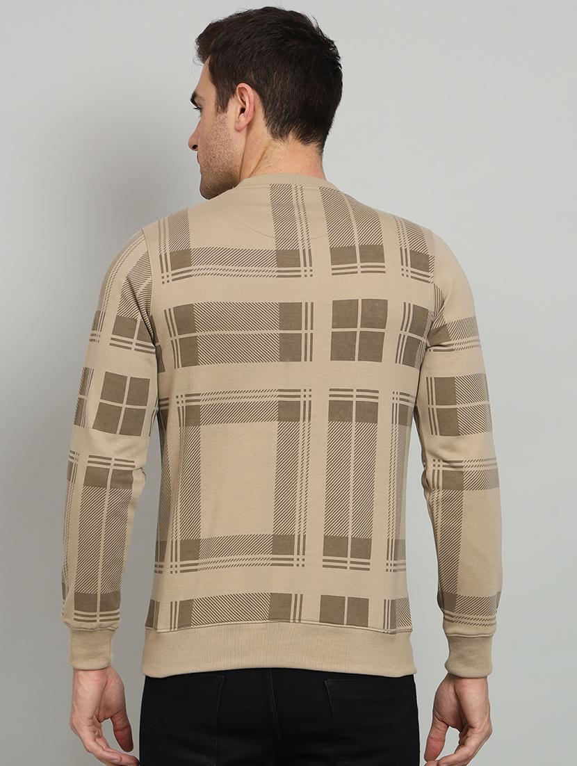 men beige checkered fleece all over print sweatshirt - 20377778 - Standard Image - 2