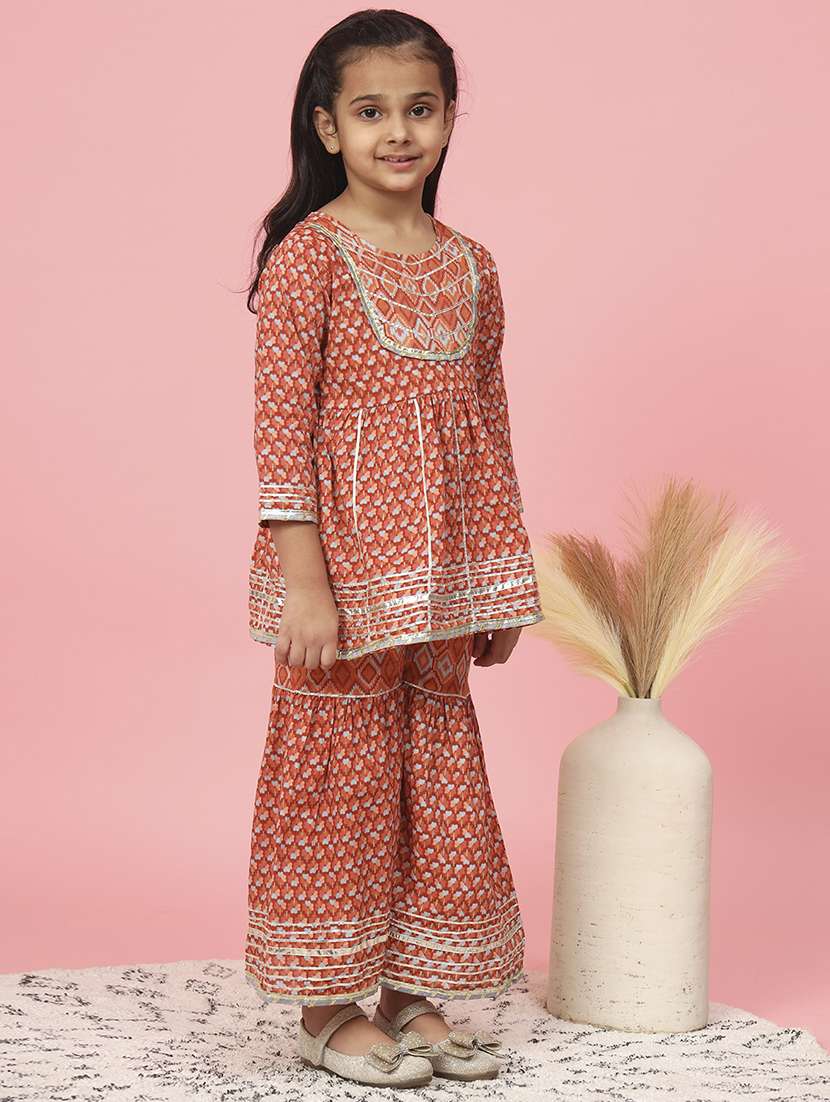 orange printed kurta sharara set - 20381544 -  Standard Image - 2