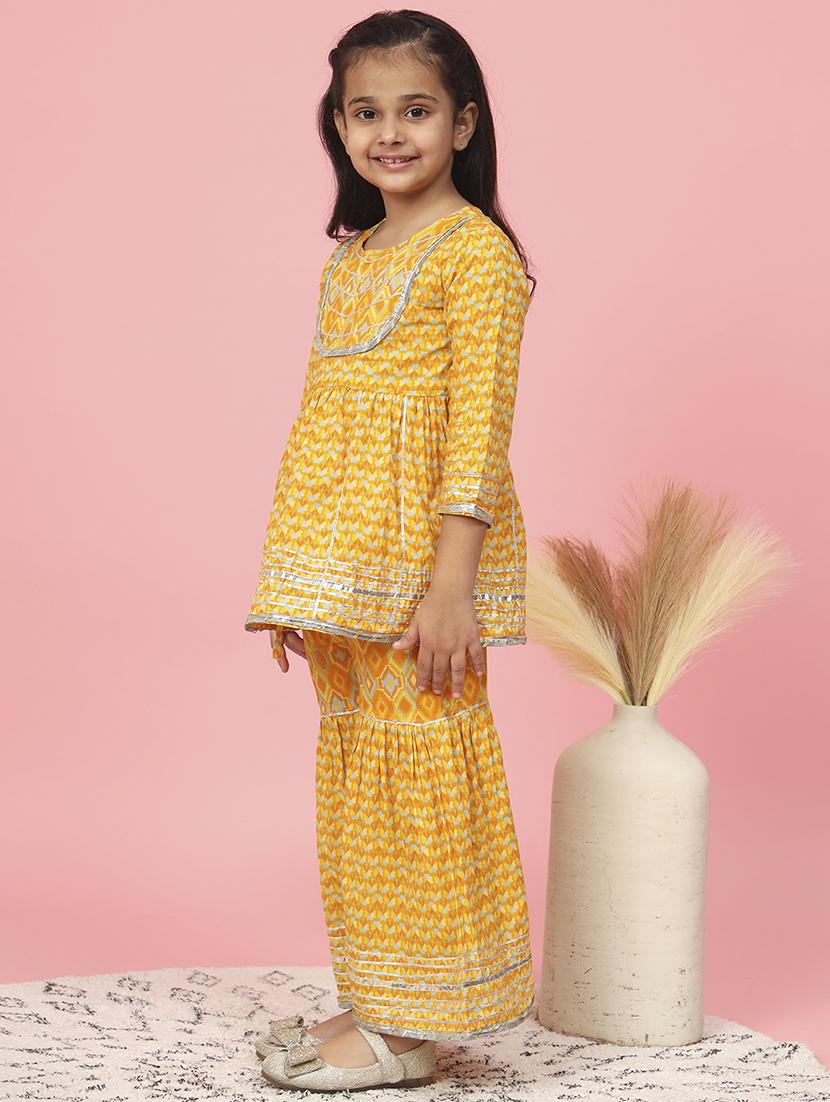 yellow printed kurta sharara set - 20381545 - Standard Image - 2